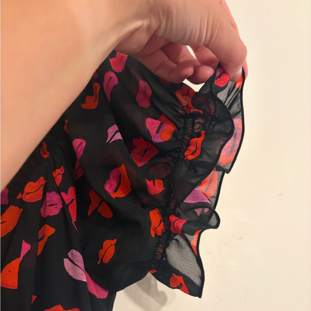 Betsey Johnson lip-print a-line mini dress size 8 / medium lace up romantic - Picture 7 of 8